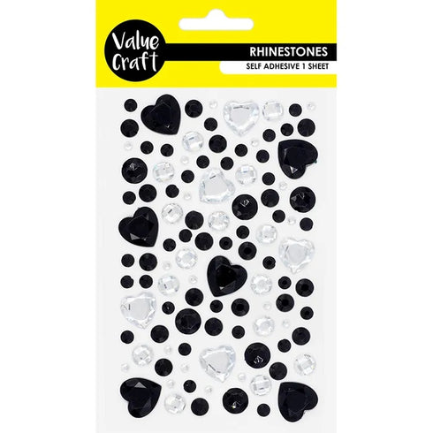 Craft Black & Silver Hearts Self-Adhesive Rhinestones